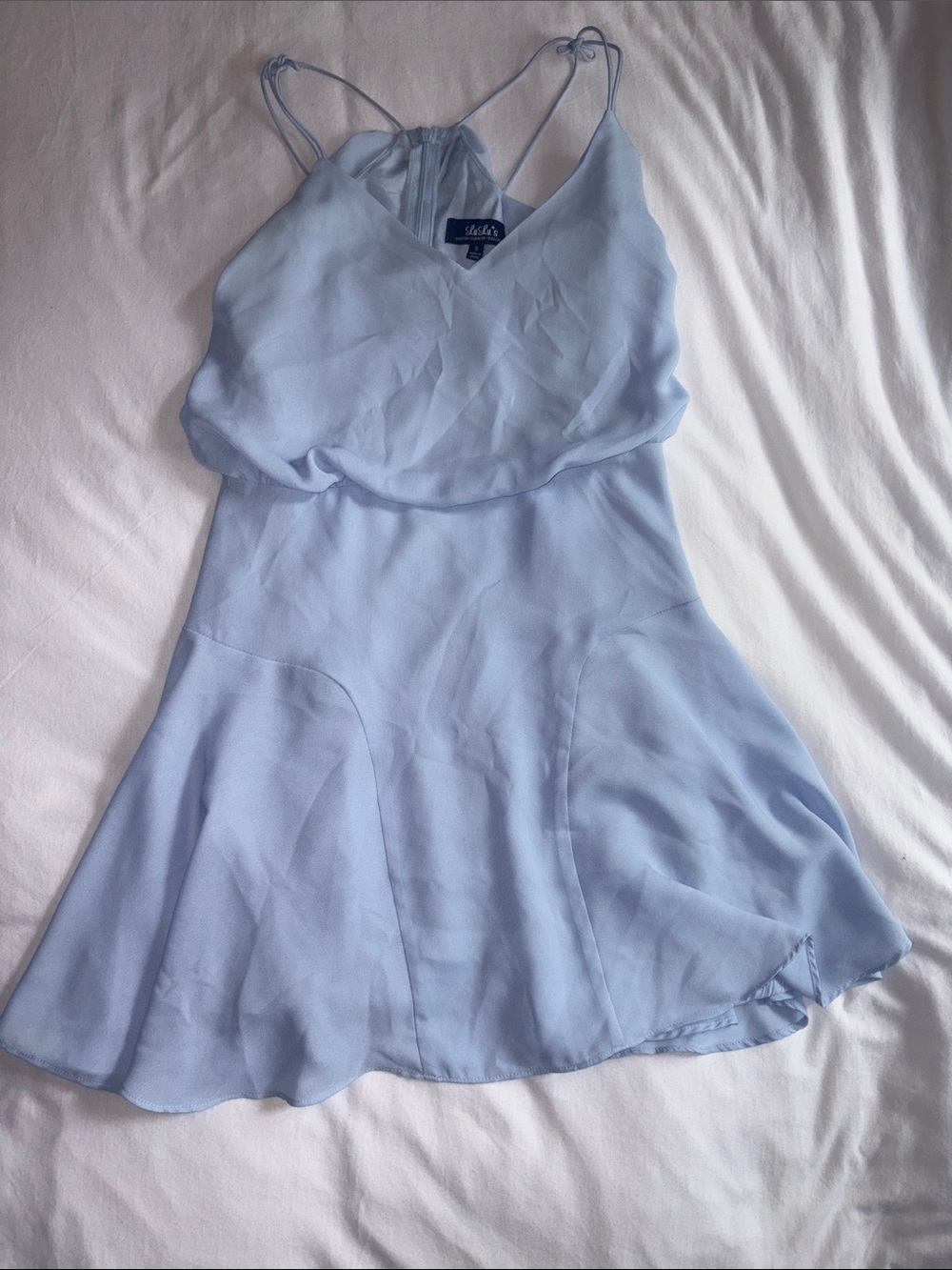 Lulu's Light Blue Strappy V-Neck Mini Dress